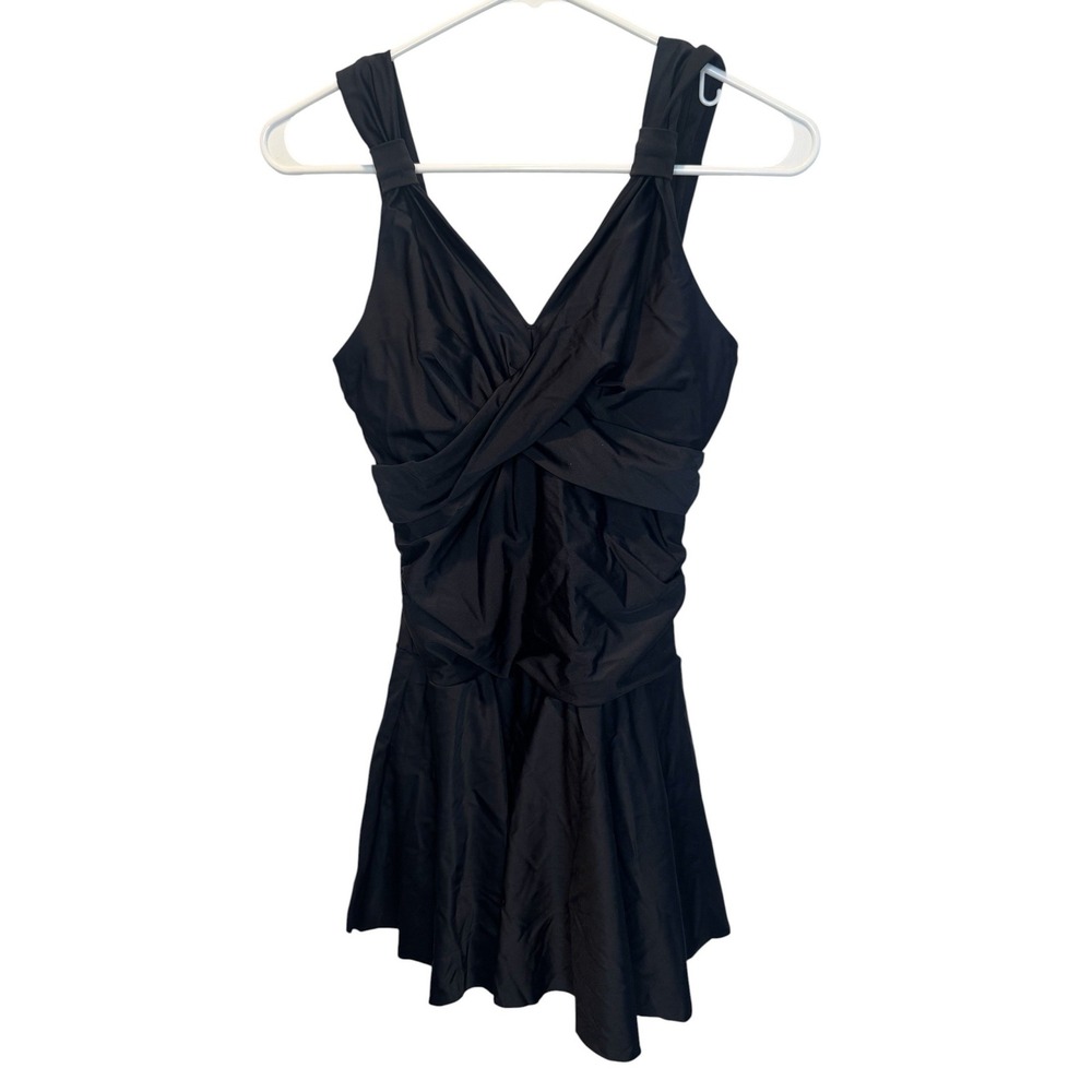 Grace Karin Womens Black Twist Front Ruched Swim Dress One Piece Small NEW